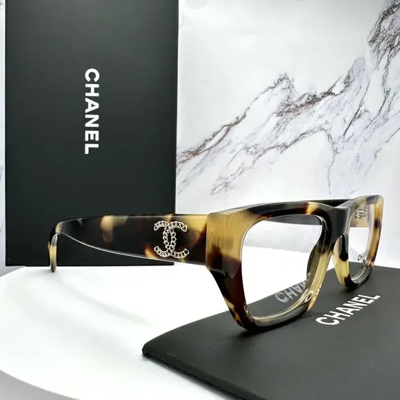 New CHANEL Eyeglasses Brown Gold Chain CC Rectangle 52mm Rx-able - Picture 9 of 16